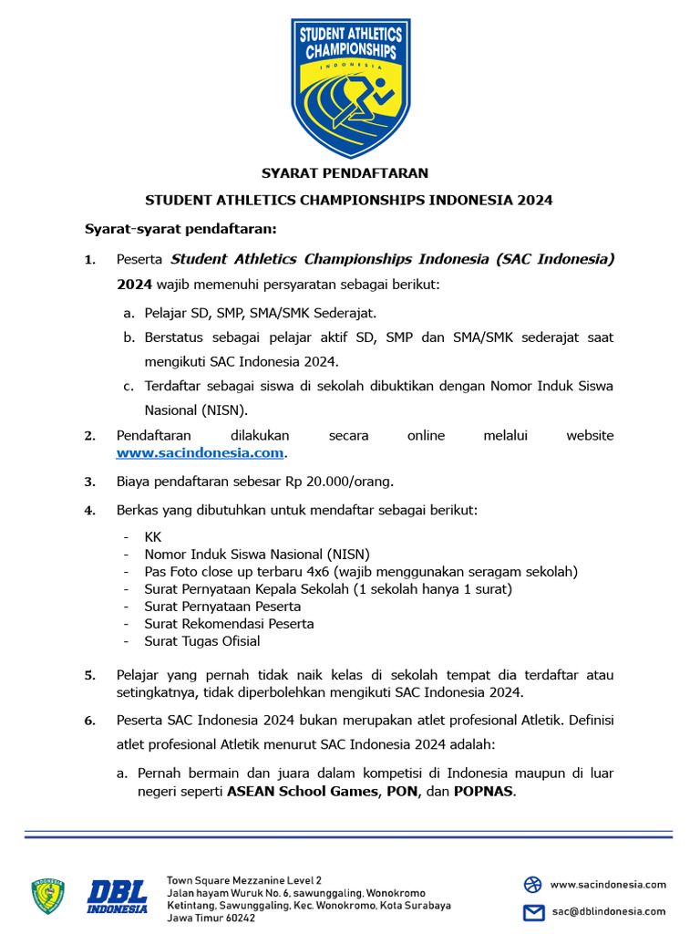 Syarat Pendaftaran SAC Indonesia 2024 | PDF