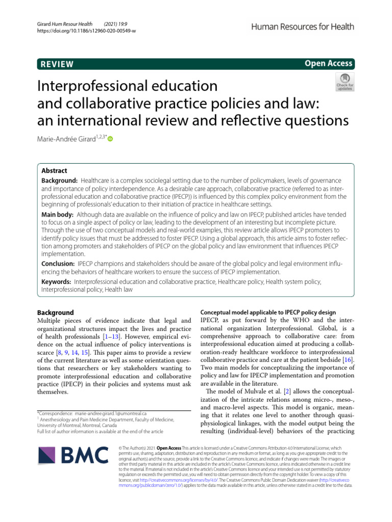 Interprofessional Education and Collaborative | PDF | Policy | Health Care