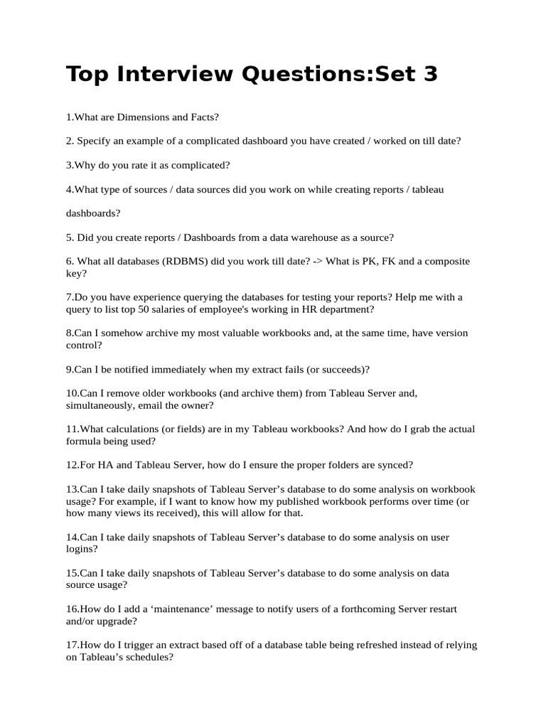 Top Tableau Interview Questions Set 3 | PDF