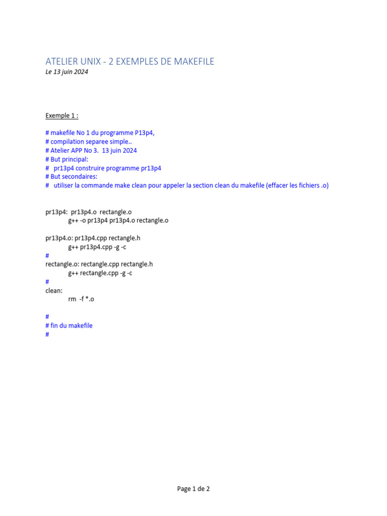 Exemples de Makefile pour Atelier UNIX | PDF