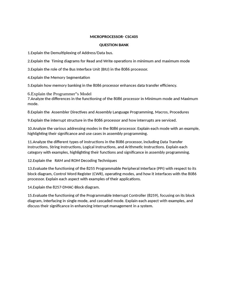 8086 Microprocessor Question Bank | PDF