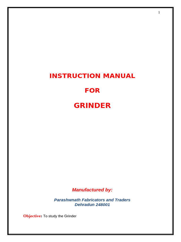 Bench Grinder Operation Manual | PDF
