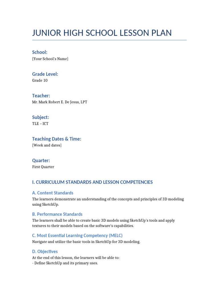 SketchUp_Lesson_Plan_Revised | PDF | 3 D Modeling | Lesson Plan