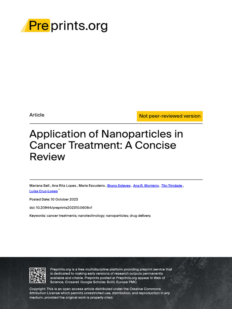 Preprints202310 0609 v1 | PDF | Nanomedicine | Radiation Therapy