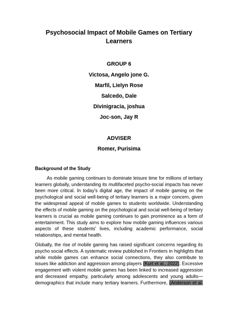 Psychosocial Effects of Mobile Gaming on Students | PDF | Learning ...