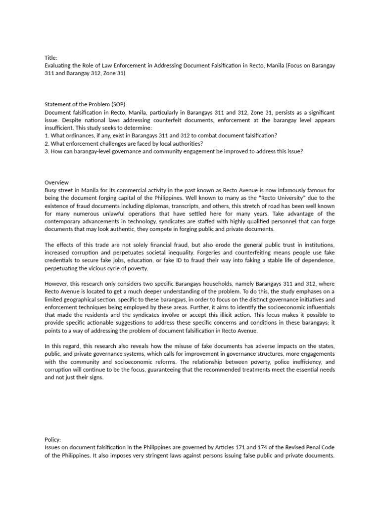 Document Falsification in Recto Proposal | PDF | Governance | Forgery