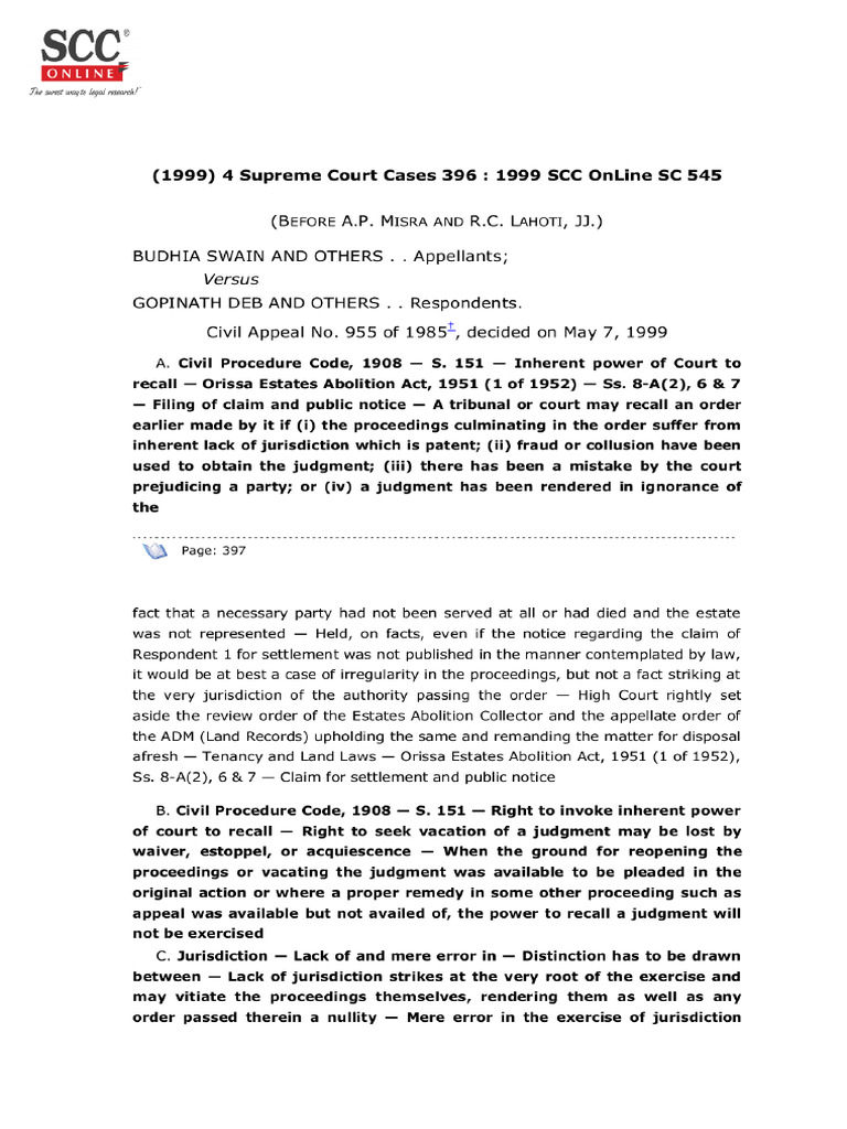 Budhia Swain v. Gopinath Deb Case Summary | PDF | Judgment (Law) | Lawsuit
