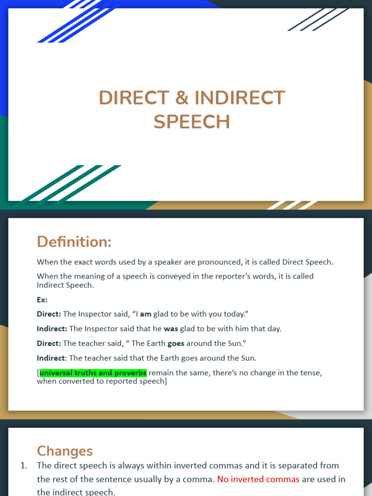 Direct vs Indirect Speech Guide | PDF | Grammatical Tense | Syntax