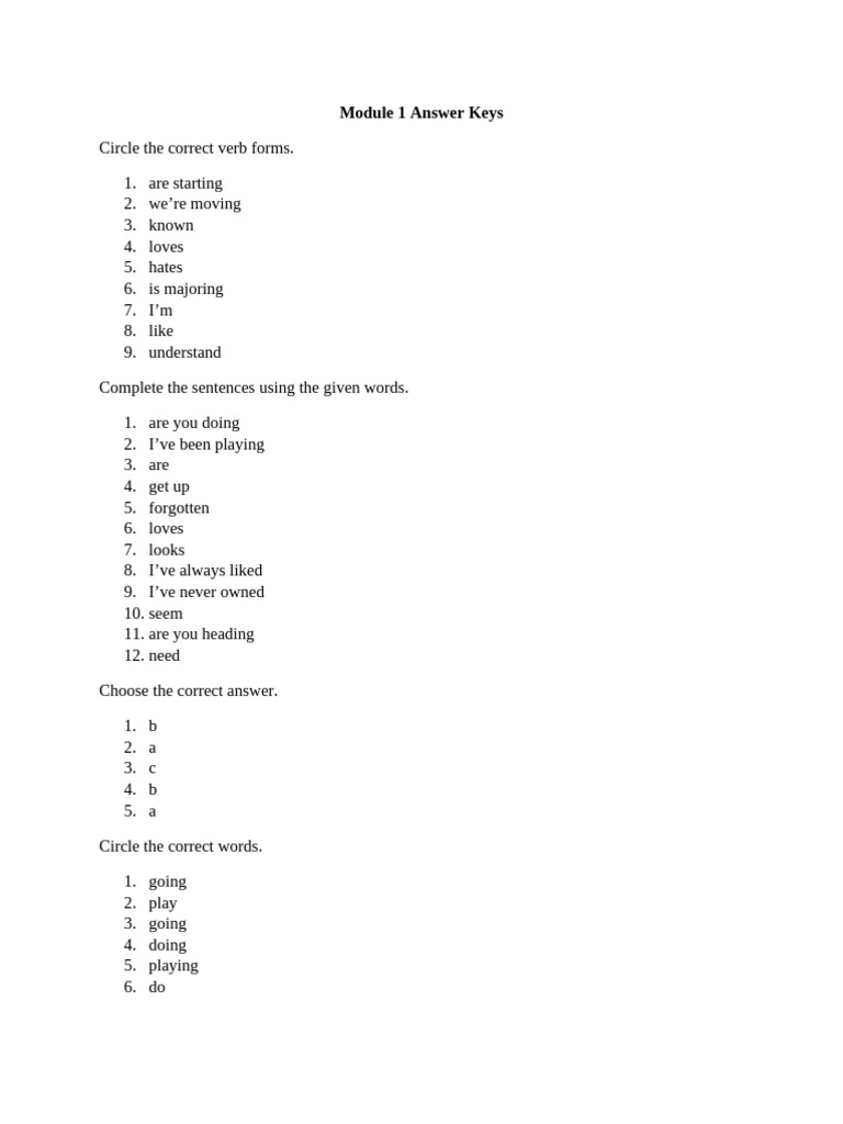 English Verb Form Answer Keys | PDF | Morphology | Semantic Units