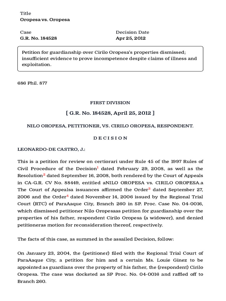 Rule 92 01.oropesa v. Oropesa | PDF | Demurrer | Legal Guardian