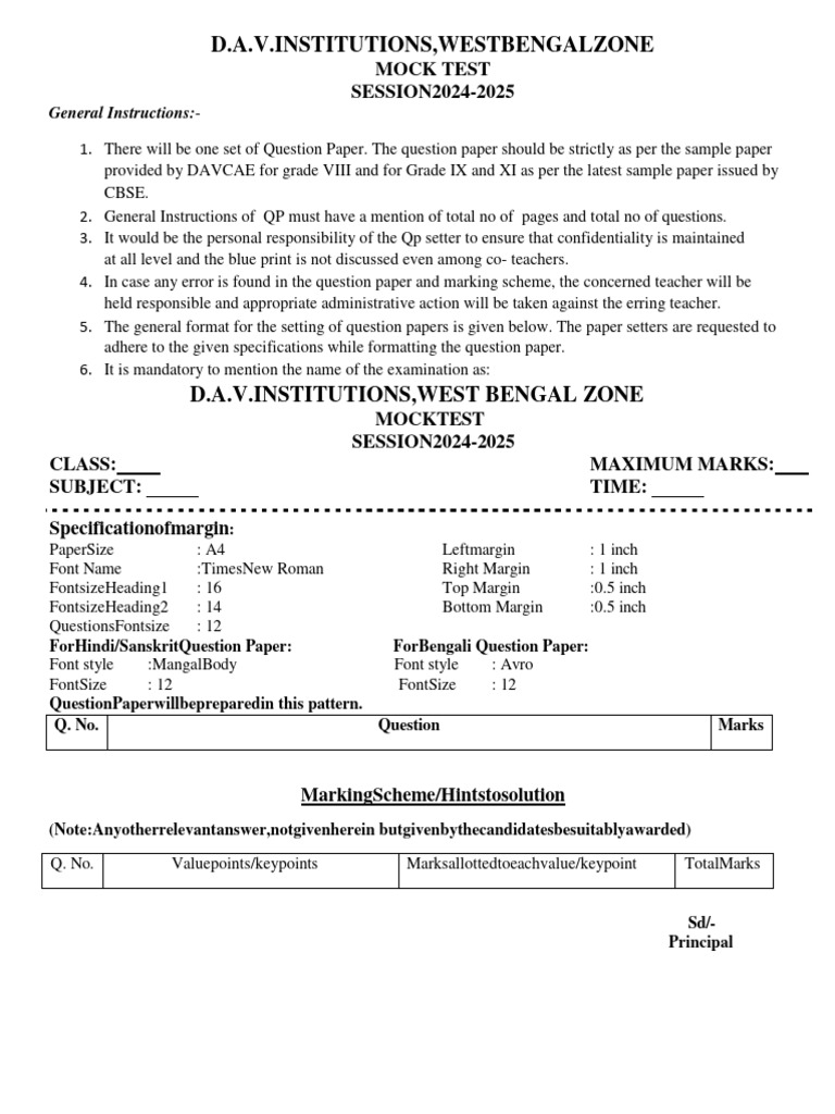 DAV West Bengal Zone Mock Test Guide | PDF | Educational Assessment And ...