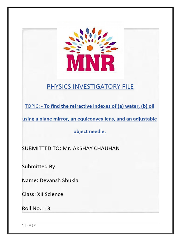 Dev Shukla Physica Board Project Class 12 | PDF | Refractive Index ...