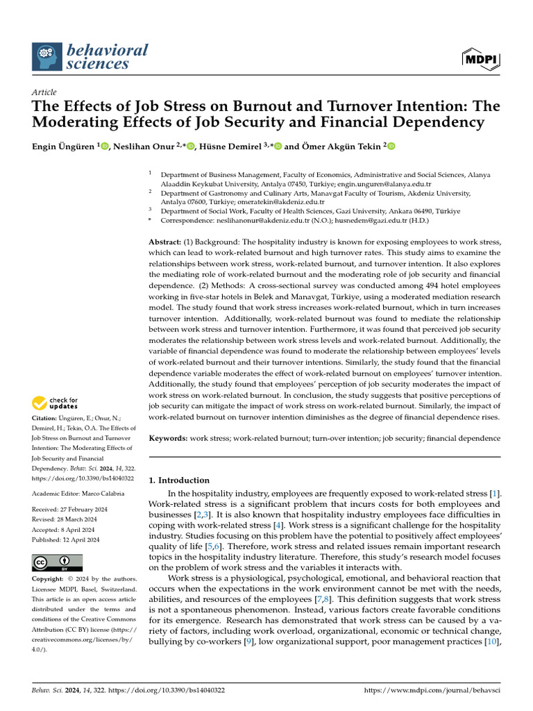 Job Stress, Burnout, and Turnover in Hospitality | PDF | Occupational ...