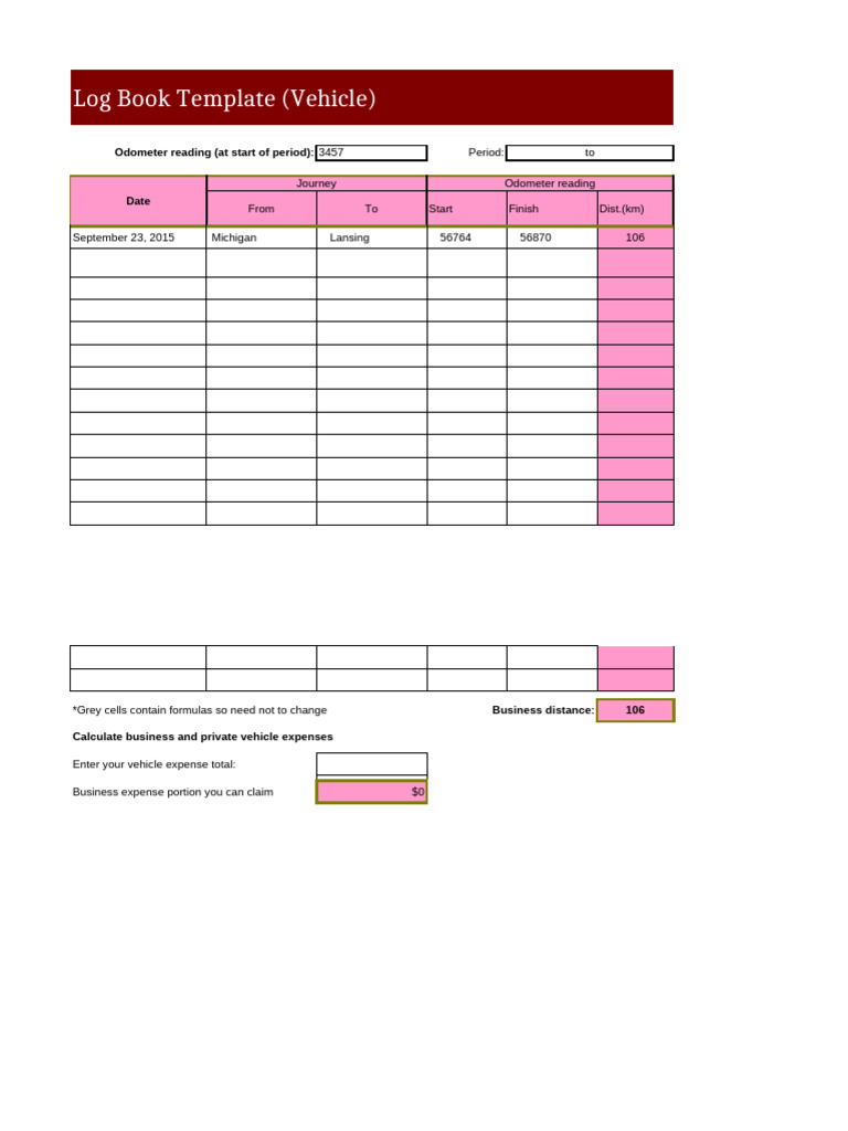 Vehicle Log Book Template Download | PDF