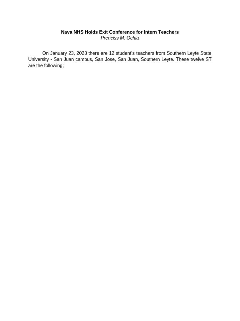 Nava NHS Exit Conference for Interns | PDF