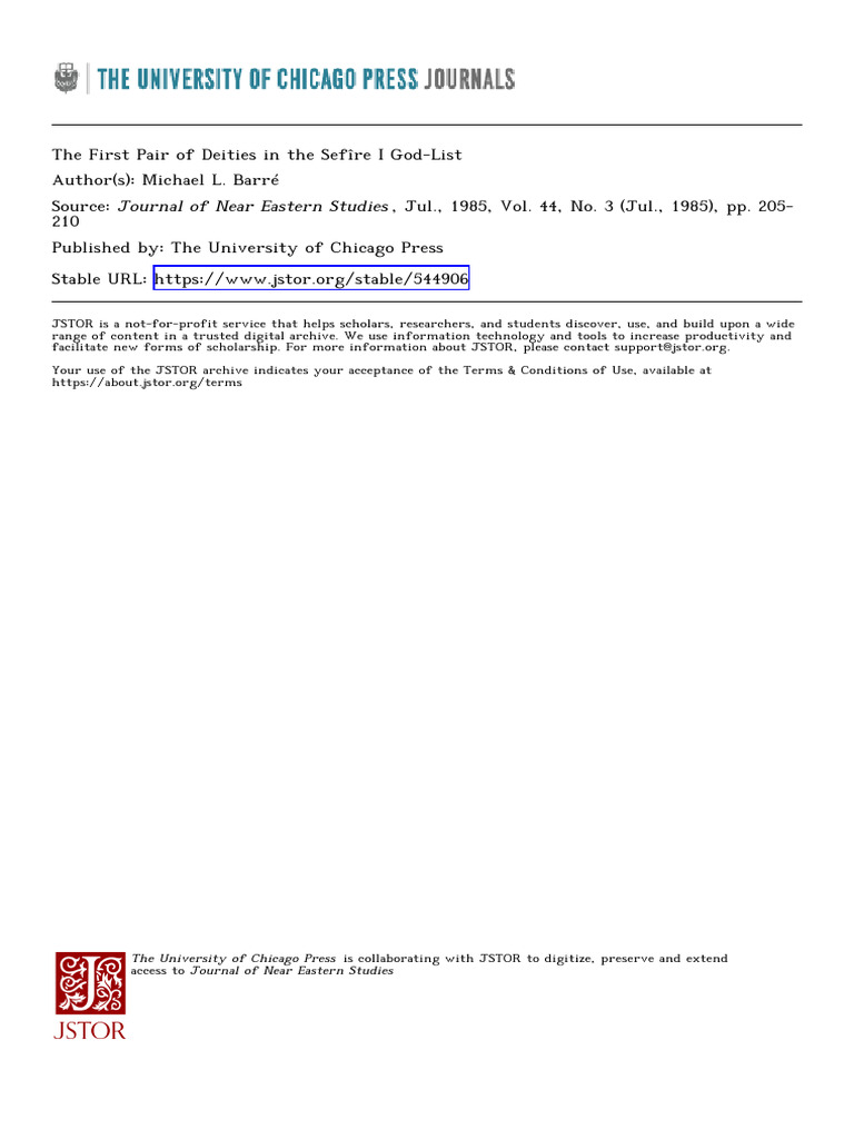 Barré - The First Pair of Deities in The Sefire I God-List | PDF ...