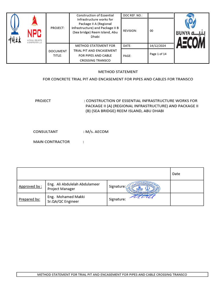 Method Statement for Trial Pit Encasement | PDF | Concrete | Pipe ...