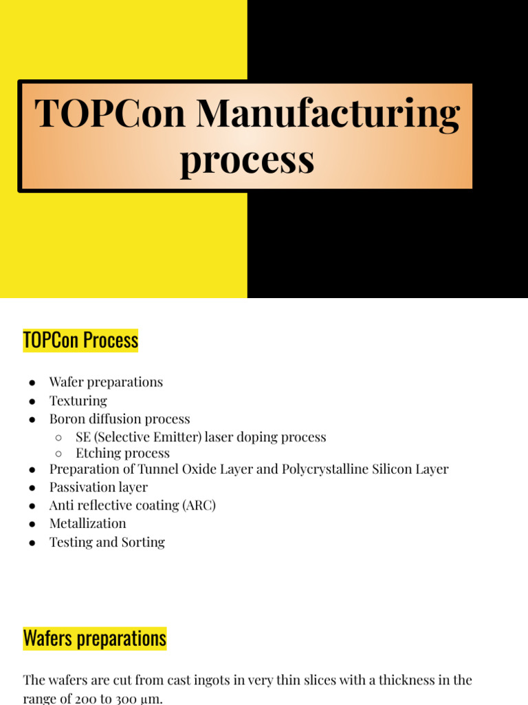 TOPCon Solar Cell Manufacturing Process | PDF | Solar Cell | Wafer ...