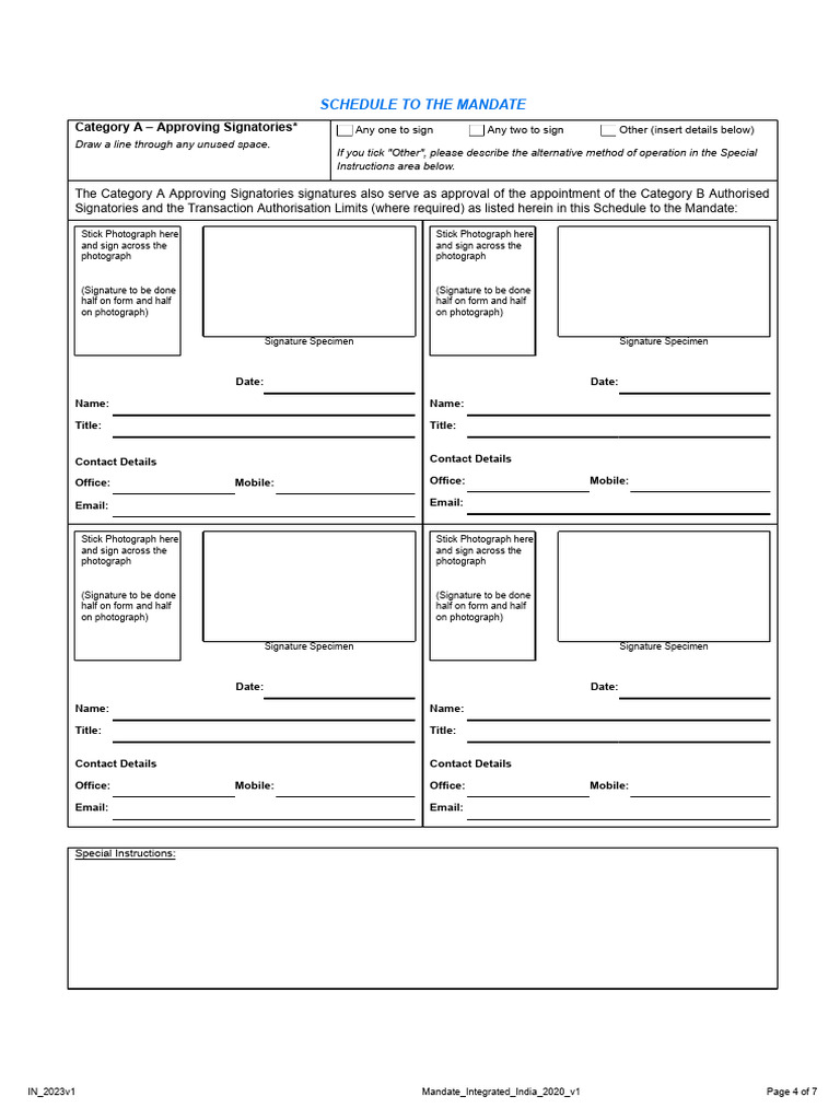 IDFC Bank Signatory Addition Form | PDF