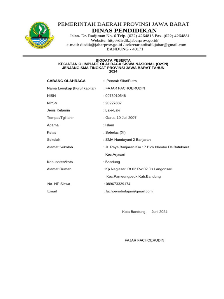 Biodata Atlet | PDF