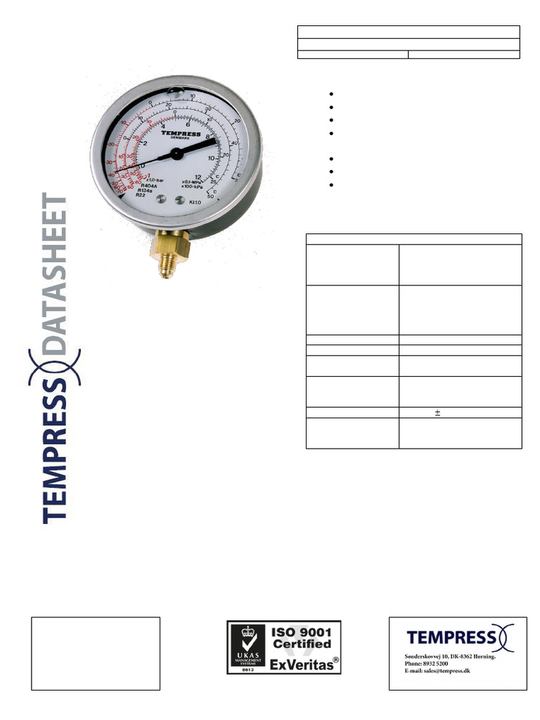Refrigeration Pressure Gauge A10 Specifications | PDF | Pressure ...