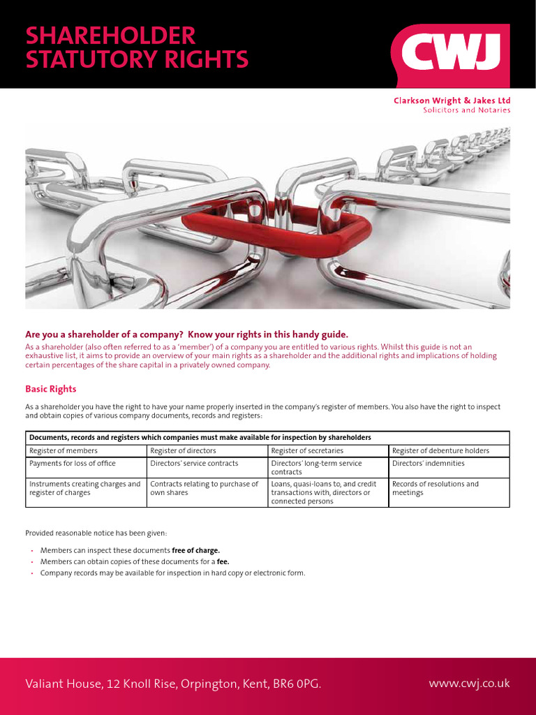 Shareholder Rights Guide Overview | PDF | Business Law | Business