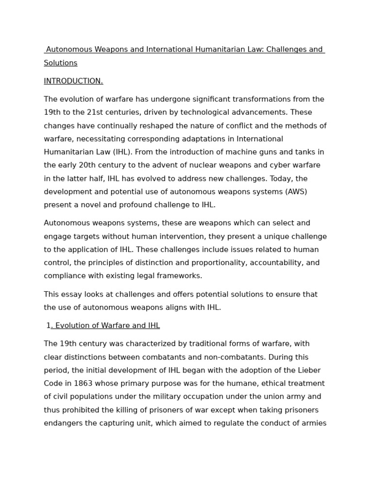 Autonomous Weapons and IHL Challenges | PDF | International ...