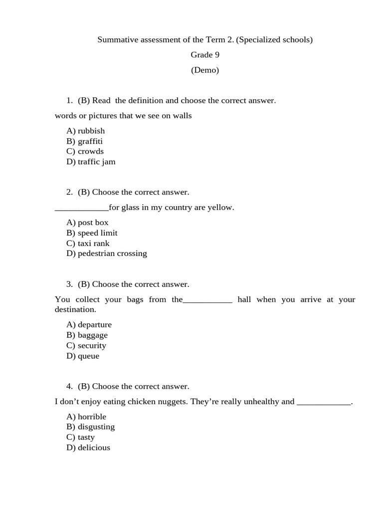 Grade 9 Term 2 Assessment Demo | PDF