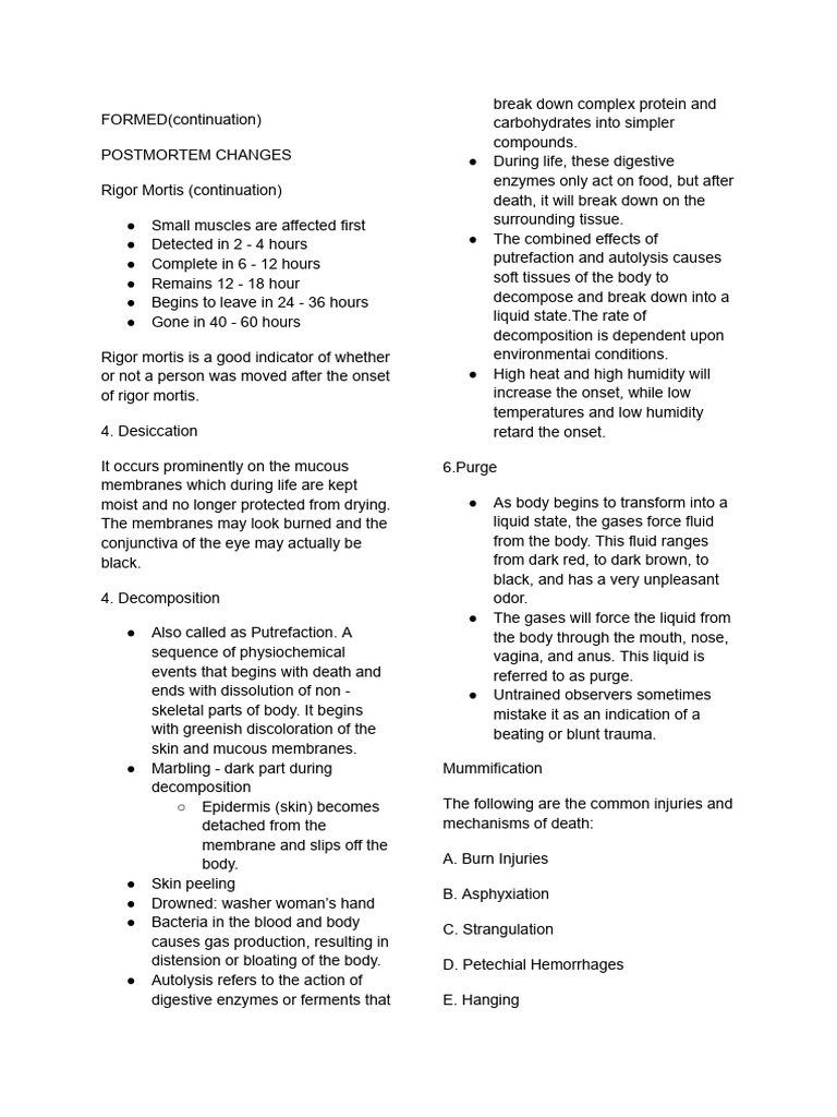Postmortem Changes and Injury Mechanisms | PDF | Decomposition