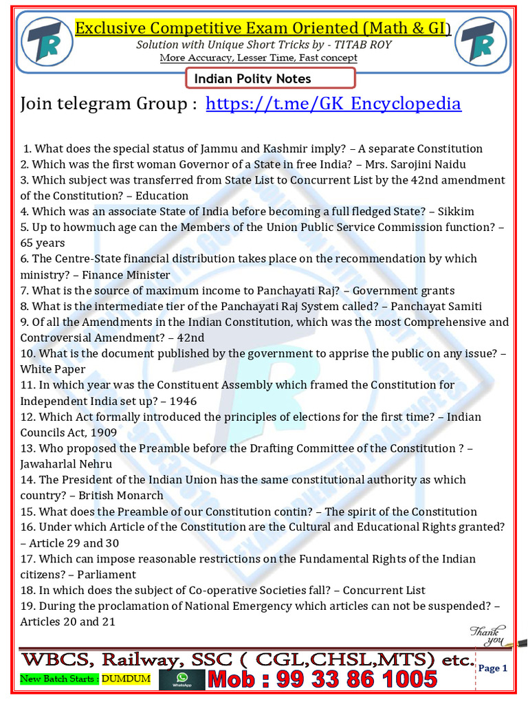 Indian Polity Notes for Competitive Exams | PDF | Legal Documents ...