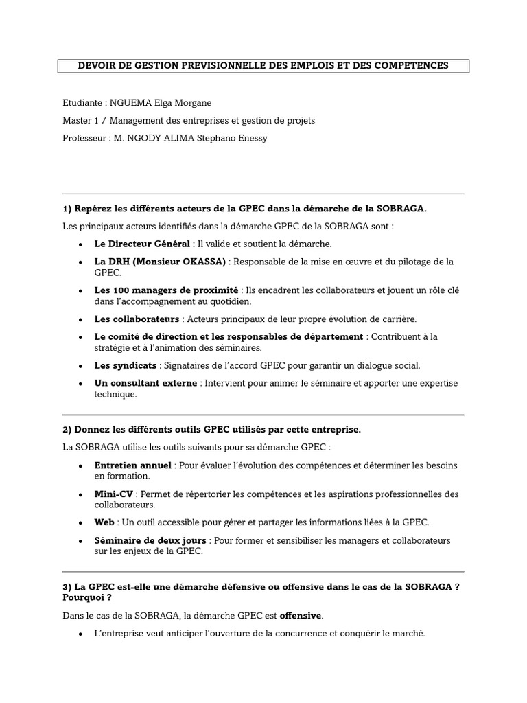 GPEC à la SOBRAGA : Acteurs et Outils | PDF | Business | Gestion des ...