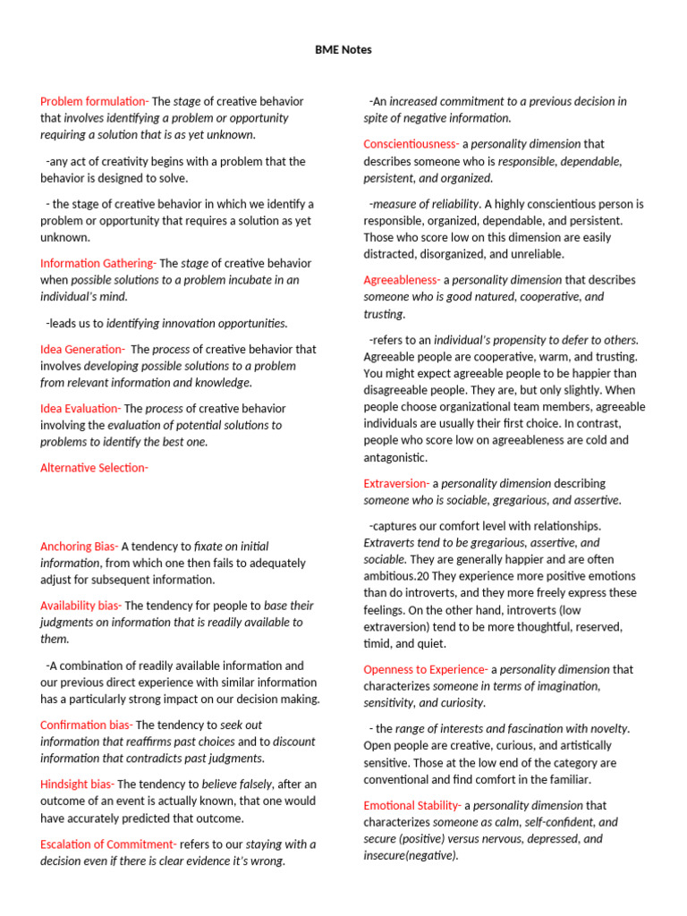 Bme-notes-midterm | PDF | Extraversion And Introversion | Anxiety