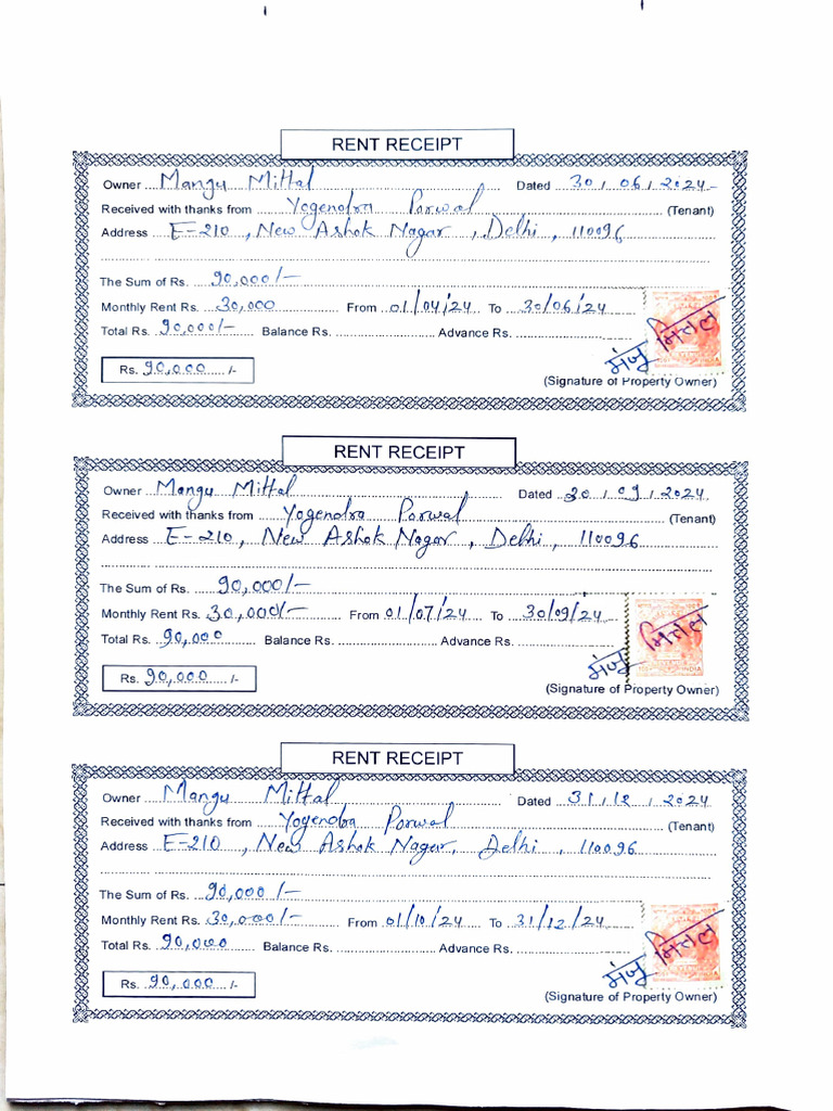 Rent Reciepts | PDF | Landlord–Tenant Law | Renting