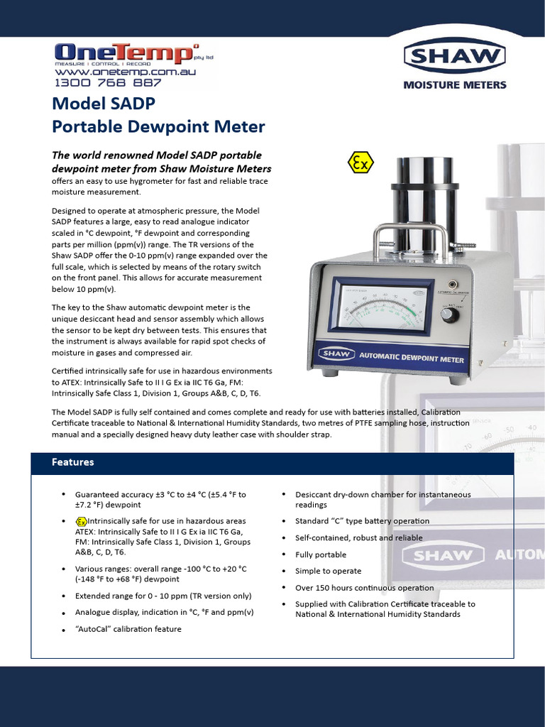 Portable Dewpoint Meter Model SADP | PDF | Calibration | Humidity