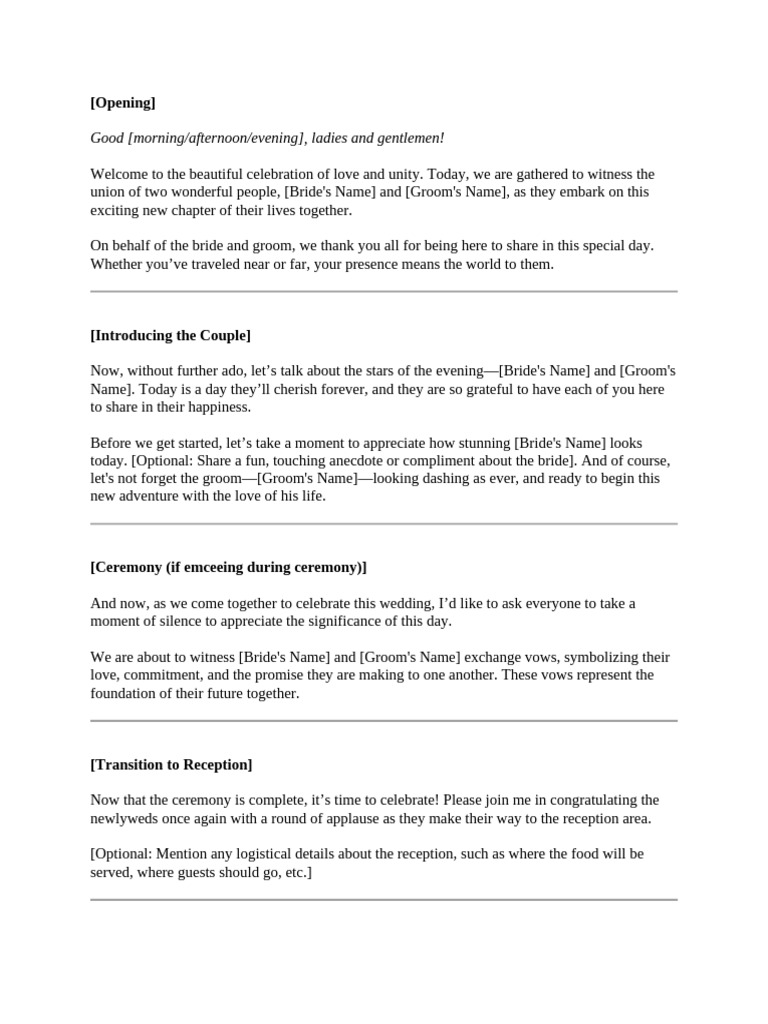 Wedding Script For Emcee | PDF | Ceremonies | Social Conventions