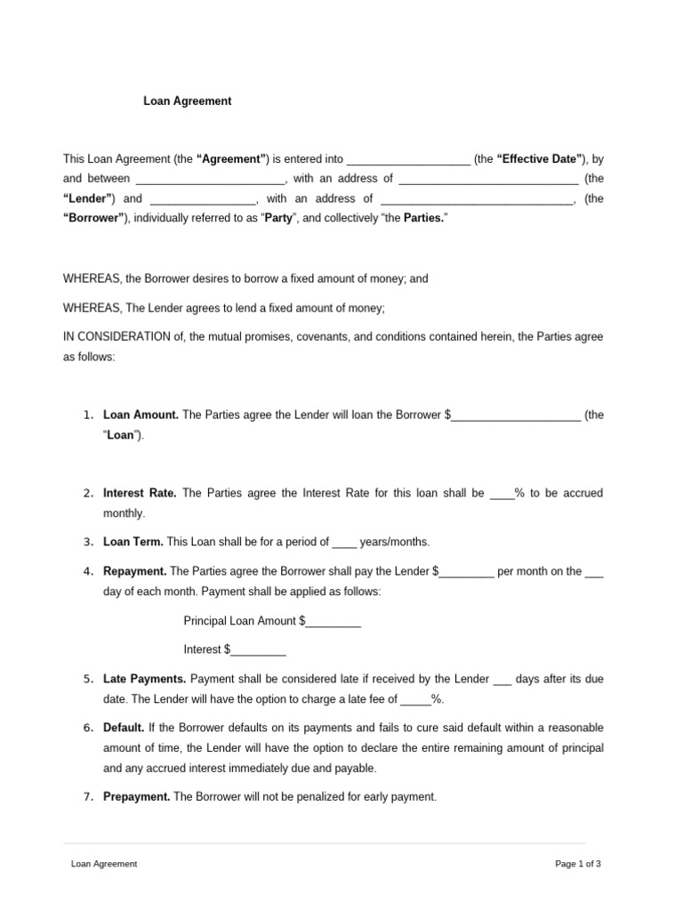Standard Loan Agreement Template | PDF | Loans | Interest