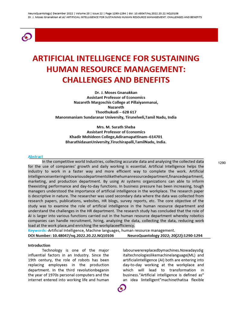AI in Human Resource Management: Benefits & Challenges | PDF ...