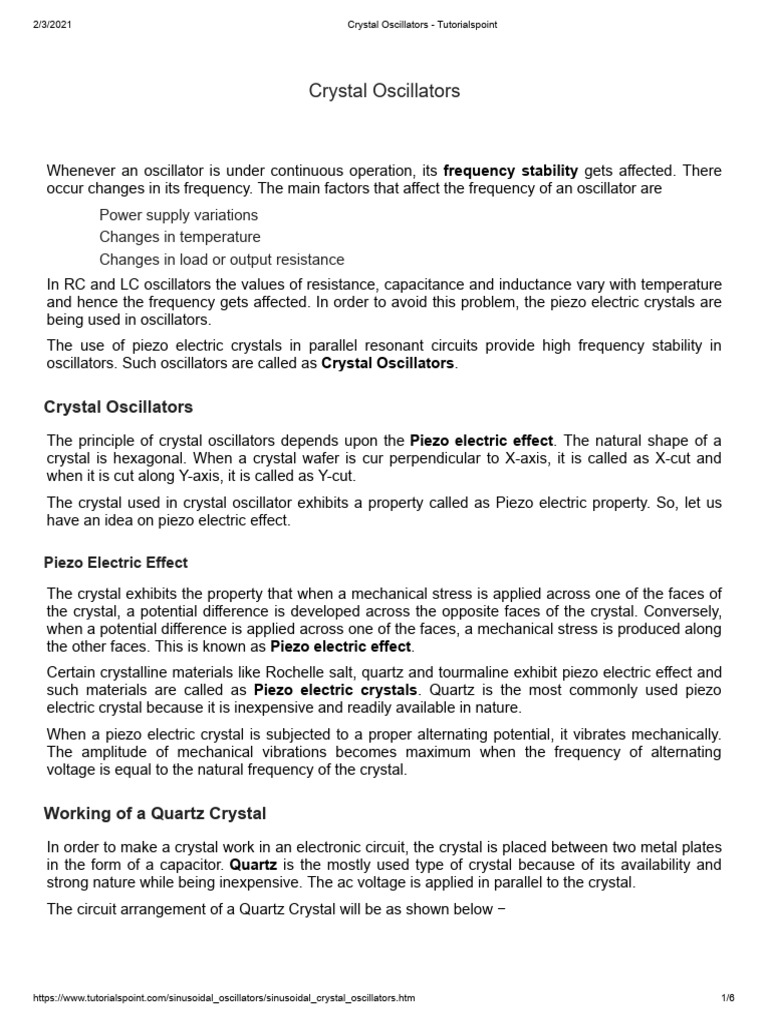 Crystal Oscillators Tutorialspoint PDF Electronic Oscillator Crystal oscillators tutorialspoint pdf electronic oscillator
