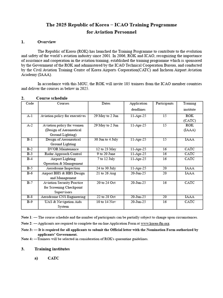 New 2025 ROK-ICAO Training Programme Information For Aviation Personnel ...