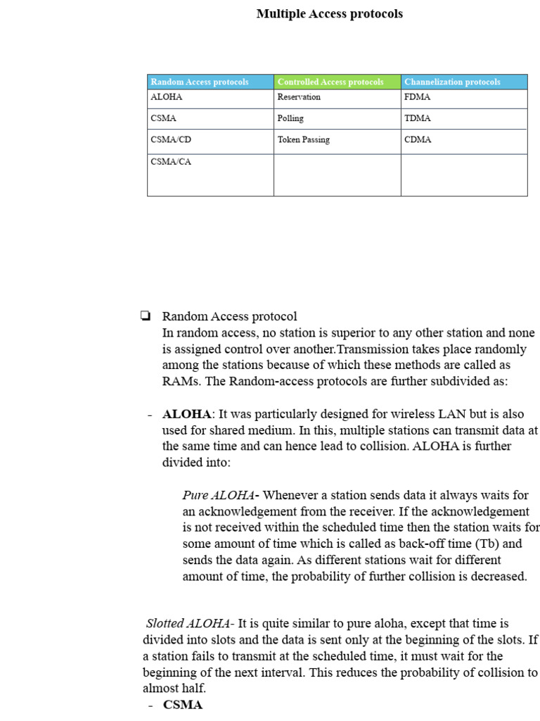 ALOHA Random Access Protocol Overview | PDF