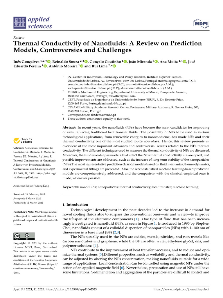Thermal Conductivity of Nanofluids A Review On Prediction | PDF | Heat ...