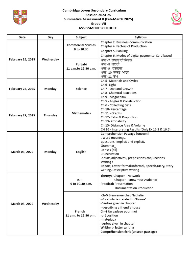 Grade VII Assessment Schedule 2025 | PDF | Linguistics | Languages