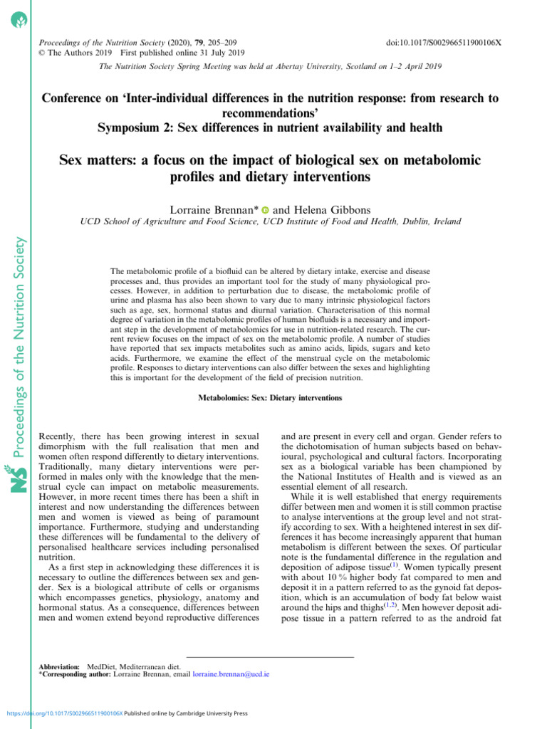 1.4.sex Matters A Focus On The Impact of Biological Sex On Metabolomic ...