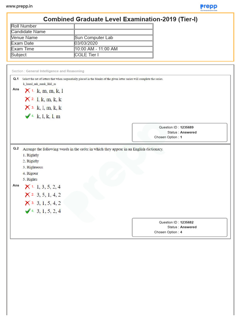 CGLE 2019 Exam Questions and Answers | PDF