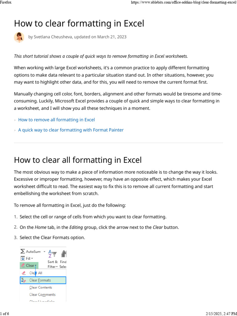 Clear formatting in excel how to remove all formats in a cell pdf