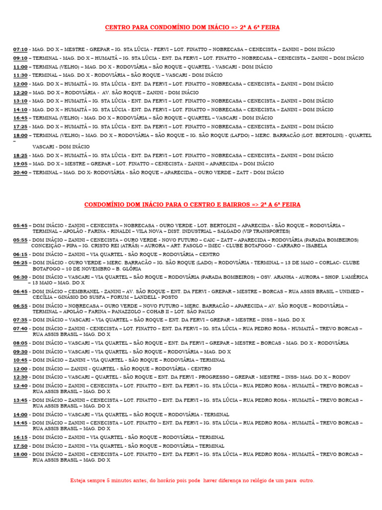 Dom Inacio para o Centro e Bairros e Vice-Versa - 2a A 6a Feira | PDF