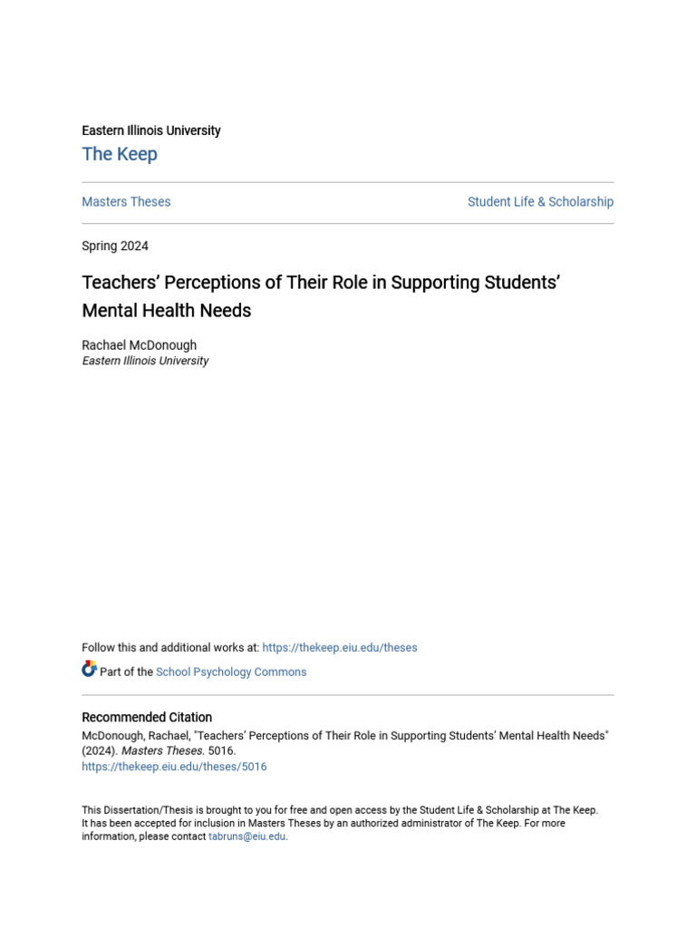 Teachers - Perceptions of Their Role in Supporting Students - Menta ...