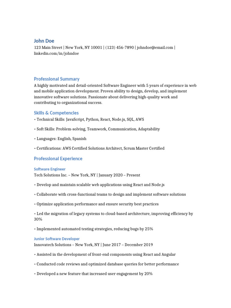John Doe: Software Engineer Profile | PDF