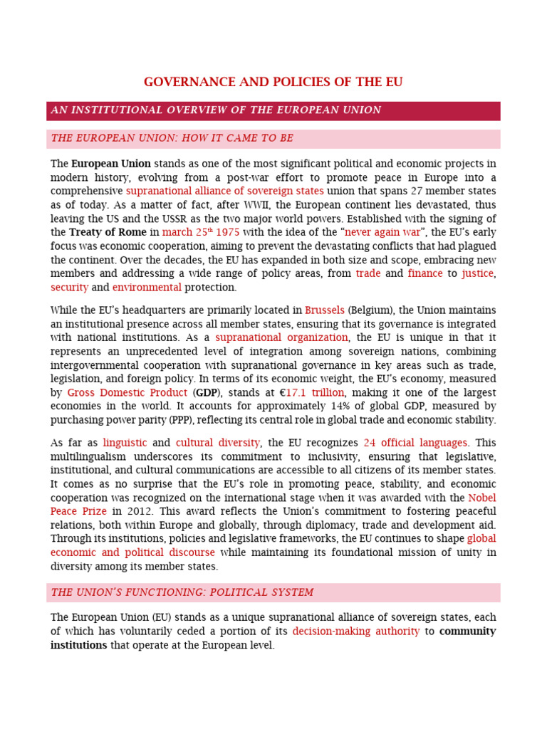 EU Governance and Policy Overview | PDF | European Union | Eurozone