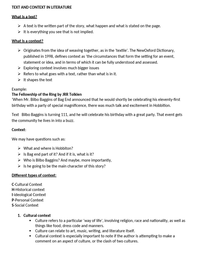 Text vs. Context in Literature | PDF | Liberal Arts Education | Social ...